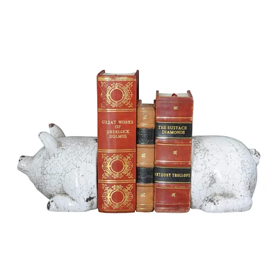 Distressed White Pig Terracotta Bookends Set