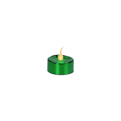 Green LED Lighted Flicker Flame Christmas Tea Light Candles, 4ct.