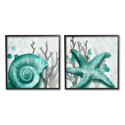 Stupell Industries Turquoise Pop Sea Floor Diamond Pattern Grey Coral Framed Wall Art