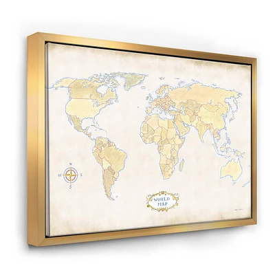 Designart - World Trekker I Crop - Map Canvas in Gold Frame