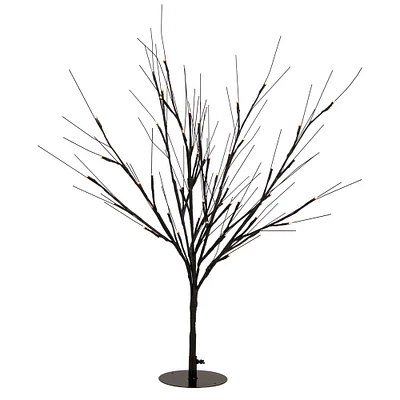 39" LED Lighted Black Halloween Twig Tree, Warm White Lights