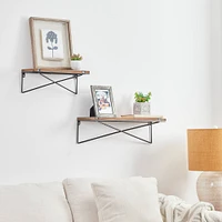 Glitzhome® Metal & Wood Mounting Floating Wall Shelves, Set of 2