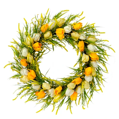 6 Pack: 30'' Green & Tulip Floral Spring Wreath