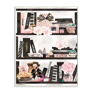 Stupell Industries Fashion Bookshelf Glam Cosmetic Accessories and Books Wall Plaque