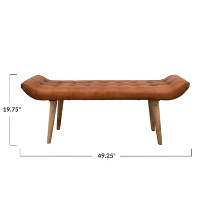49" Leather Tufted Bench with Wood Legs