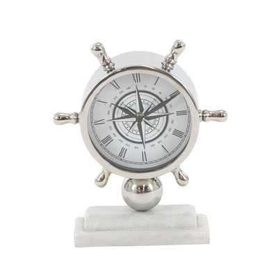 9" Silver Stainless Steel & Ceramic Boat Helm Clock