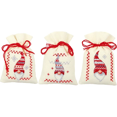 Vervaco Christmas Gnomes Counted Cross Stitch Sachet Bags Kit