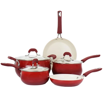 Oster Corbett 8-Piece Red Nonstick Aluminum Cookware Set