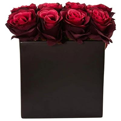 Rose Arrangement In Black Square Vase