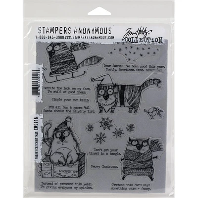 Stampers Anonymous Tim Holtz® Snarky Cat Christmas Cling Stamps