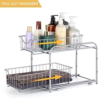 NEX™ Silver Stackable 2-Tier Cabinet Organizer with Sliding Drawer Set