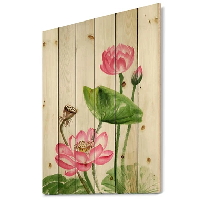 Designart - Vintage Pink Lotuses In The Pond III