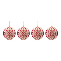 4ct. 4" Embroidered Wool Ball Ornaments