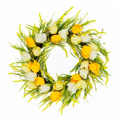 6 Pack: 24'' Green & Yellow Tulip Floral Spring Wreath