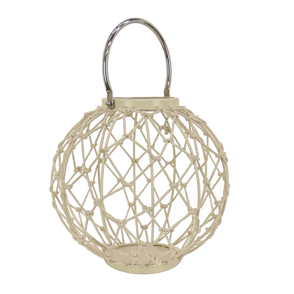 Bleached Sand Round Rope Weave Candle Lantern