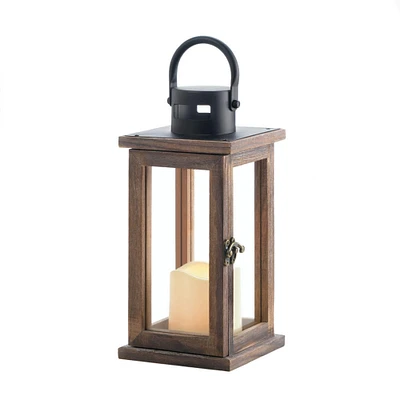 10.75" Lodge Wooden Lantern with LED Candle