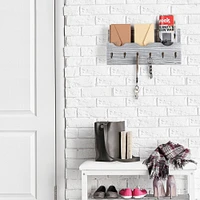 NEX™ Rustic White Wall Mounted Mail Holder & Organizer with 6 Key Hooks