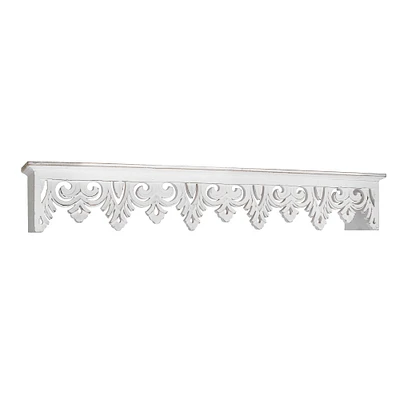 30" White Hand-Carved Floating Wall Shelf