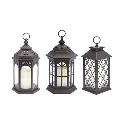 13" Lanterns with LED Candles Set