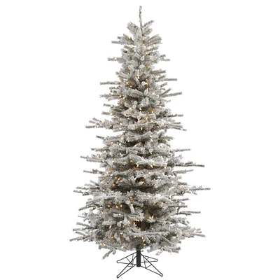 7.5ft. Pre-Lit Flocked Sierra Fir Slim Artificial Christmas Tree, Clear Lights