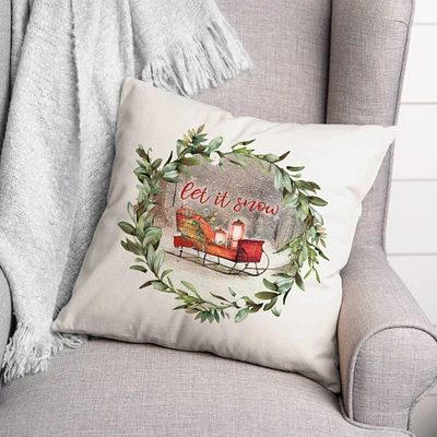 Let It Snow Sled Wreath 18x18 Throw Pillow