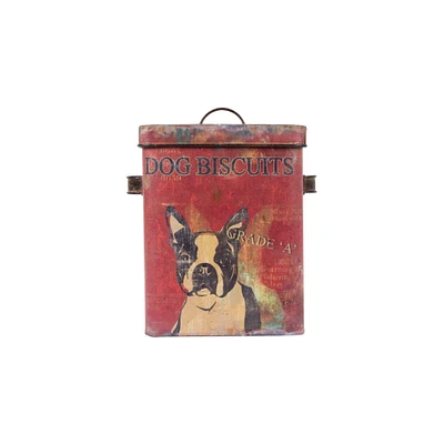 Vintage Tin Dog Biscuit Container With Boston Terrier