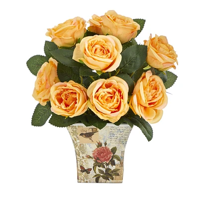 11" Orange Roses in Floral Vase