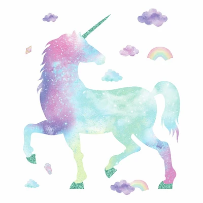 RoomMates Galaxy Unicorn Peel & Stick Giant Wall Decals with Glitter