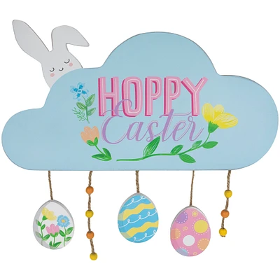 Hoppy Easter Bunny with Eggs Wooden Wall Sign