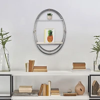 White Wood & Metal Hanging Oval Wall Shelf