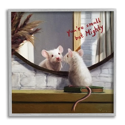 Stupell Industries Small but Mighty Sentiments Adorable Mouse in Mirror in Frame Wall Art