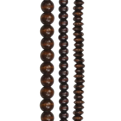 12 Pack: Dark Brown Wood Mixed Beads by Bead Landing®