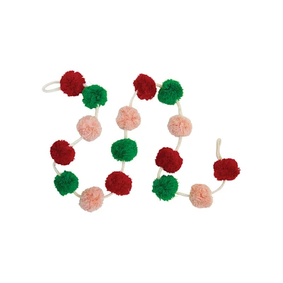 6ft. Pink, Red & Green Wool Felt Pom Pom Garland