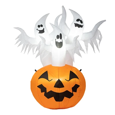 Glitzhome® 6ft. Lighted 3 Ghosts In Jack-O'-Lantern Pumpkin with Scream Inflatable Décor