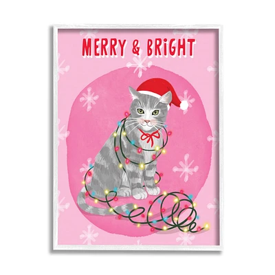 Stupell Industries Merry & Bright Christmas Cat Framed Giclee Art