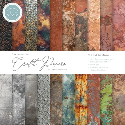 Craft Consortium Metal Textures Double-Sided Paper Pad, 6" x 6"