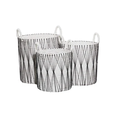 White Plastic & Natural Storage Basket Set