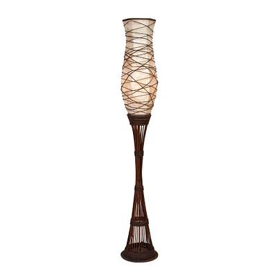 Brown Bamboo and Iron Traditional Floor Lamp, 59" x 10" x 10"