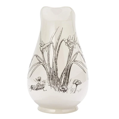 2qt. White & Charcoal Flower Design Stoneware Pitcher