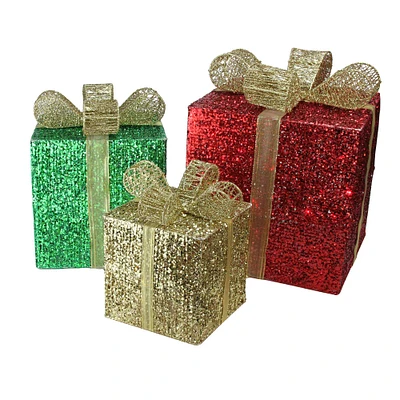 Red Pre-Lit Glittering Christmas Gift Box Set