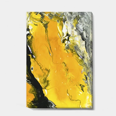 Designart - Yellow , Black and Marbled Acrylic Painting