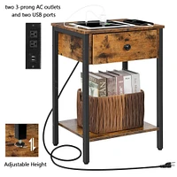 NEX™ Rustic Brown Nightstand End Table with USB Ports & Power Outlets