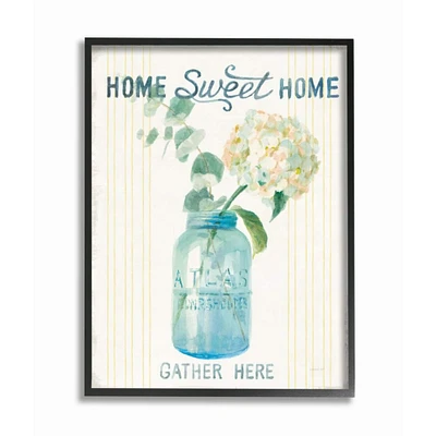 Stupell Industries Home Sweet Home Bouquet in Blue Jar Black Framed Wall Art