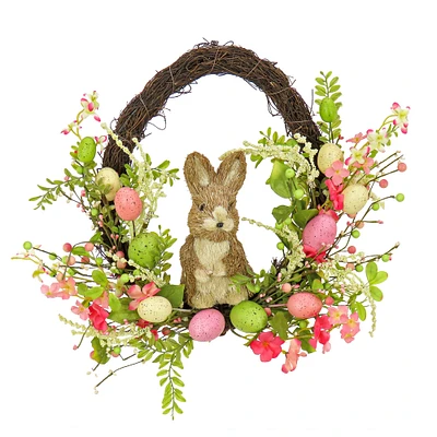 16" Bunny with Pink & Green Easter Eggs Wreath