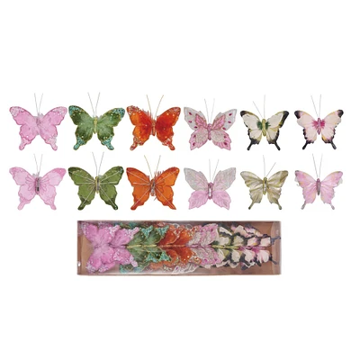 6" Feather Butterfly Clip-On Ornament Set