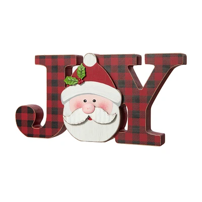 Glitzhome® 11.75'' JOY Wooden Christmas Plaid Table Décor