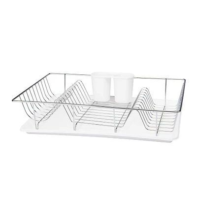 Kitchen Details White 3-Piece Chrome Dish Rack with Tray