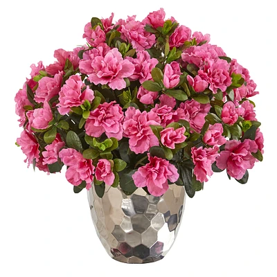 17" Pink Azalea in Silver Planter