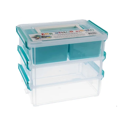 John Bead 8" Joy Filled Clear & Turquoise Stackable Storage With Handle