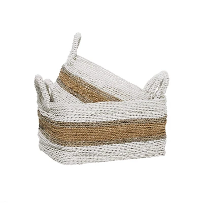 White & Brown Nesting Storage Basket Set